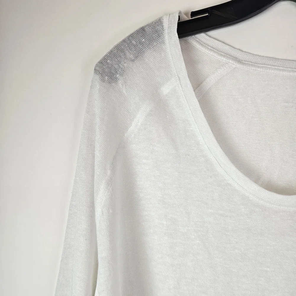 We The Free Womens Large White Sweater Knit Top Sheer Boho Dolman Linen Cotton